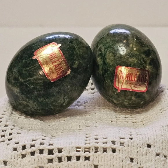 Pair of Vintage Norleans Green Marbled Eggs Hand Made in Italy EASTER 2.25" - Picture 4 of 10